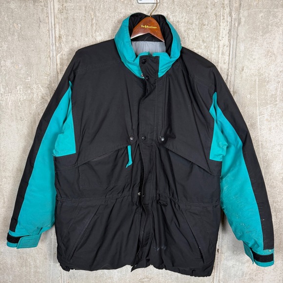 Vintage Eddie Bauer Gore-Tex Goose Down Parka Jacket Mens Large Black Teal 90s